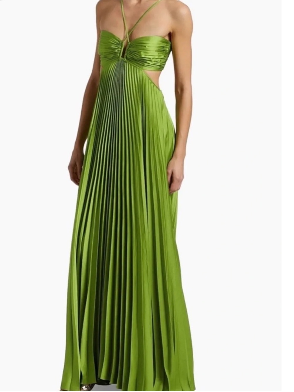 A.L.C. Strapless Pleated Maxi Dress in Lime Green - Picture 5 of 15